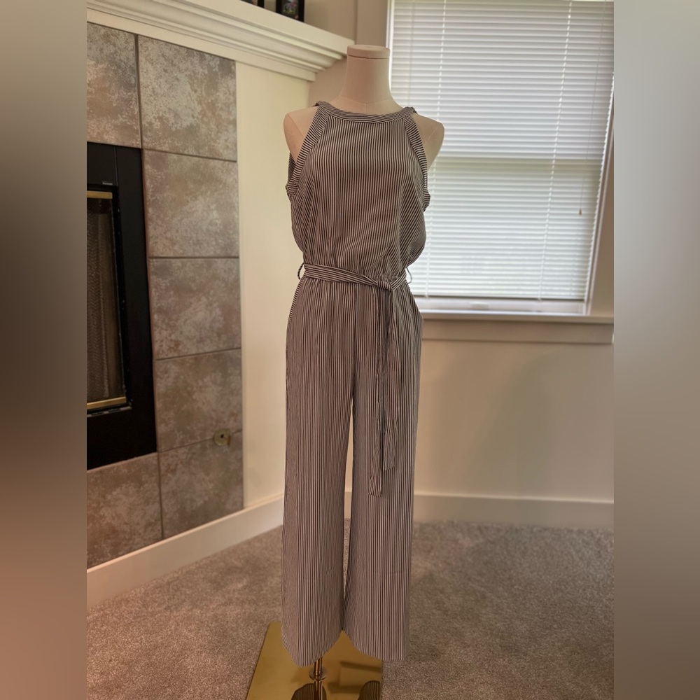 Monteau Women Gray & White Medium Stripe Jumpsuit by Monteau (NWT)